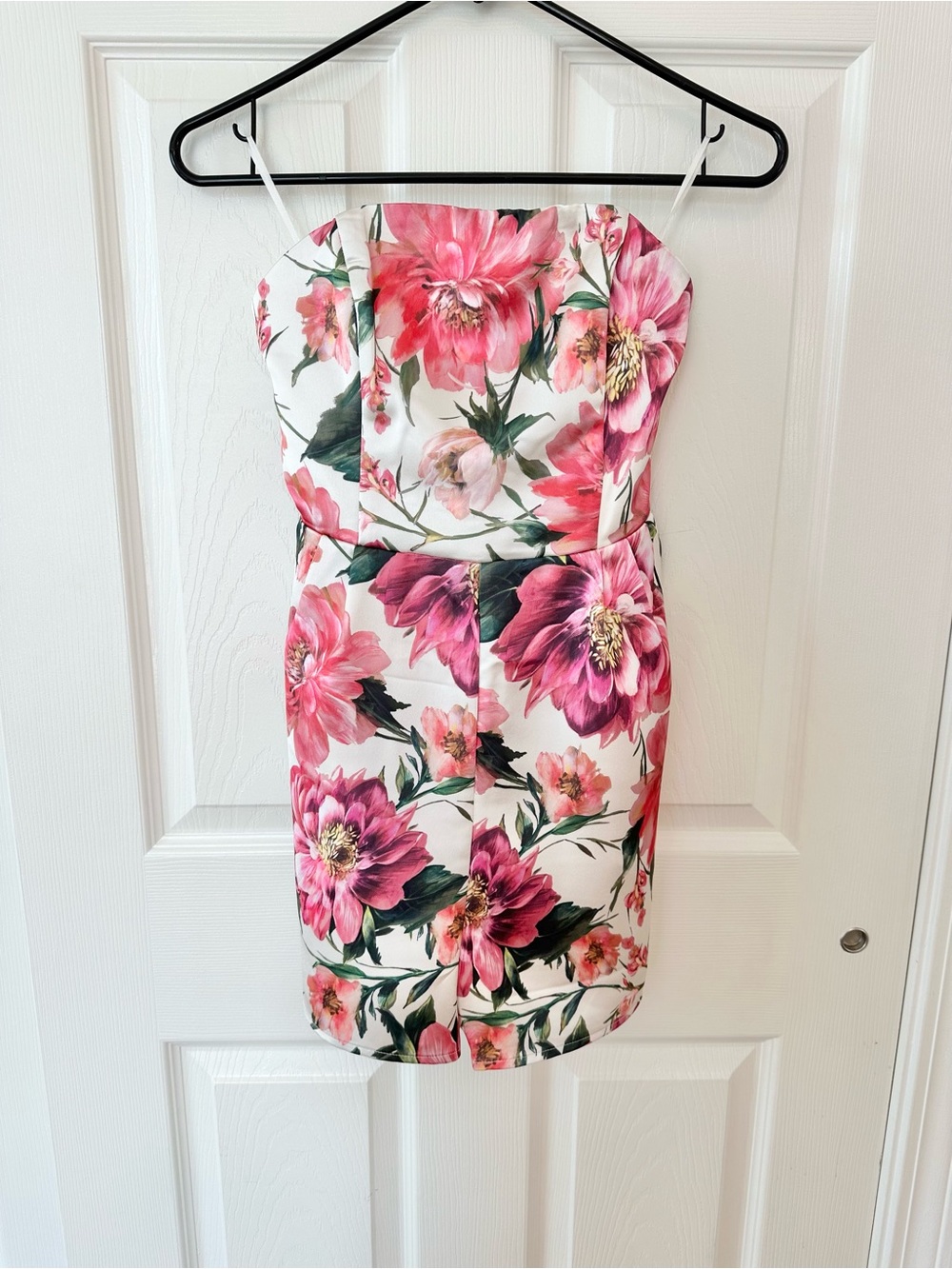 Express Strapless Floral Romper in Pink and White